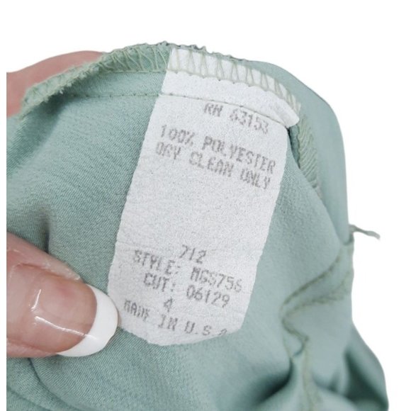 VTG 90s CDC Sage Green Short Sleeve Empire Waist Midi Dress Size 4 Pleated Roses - Picture 7 of 8